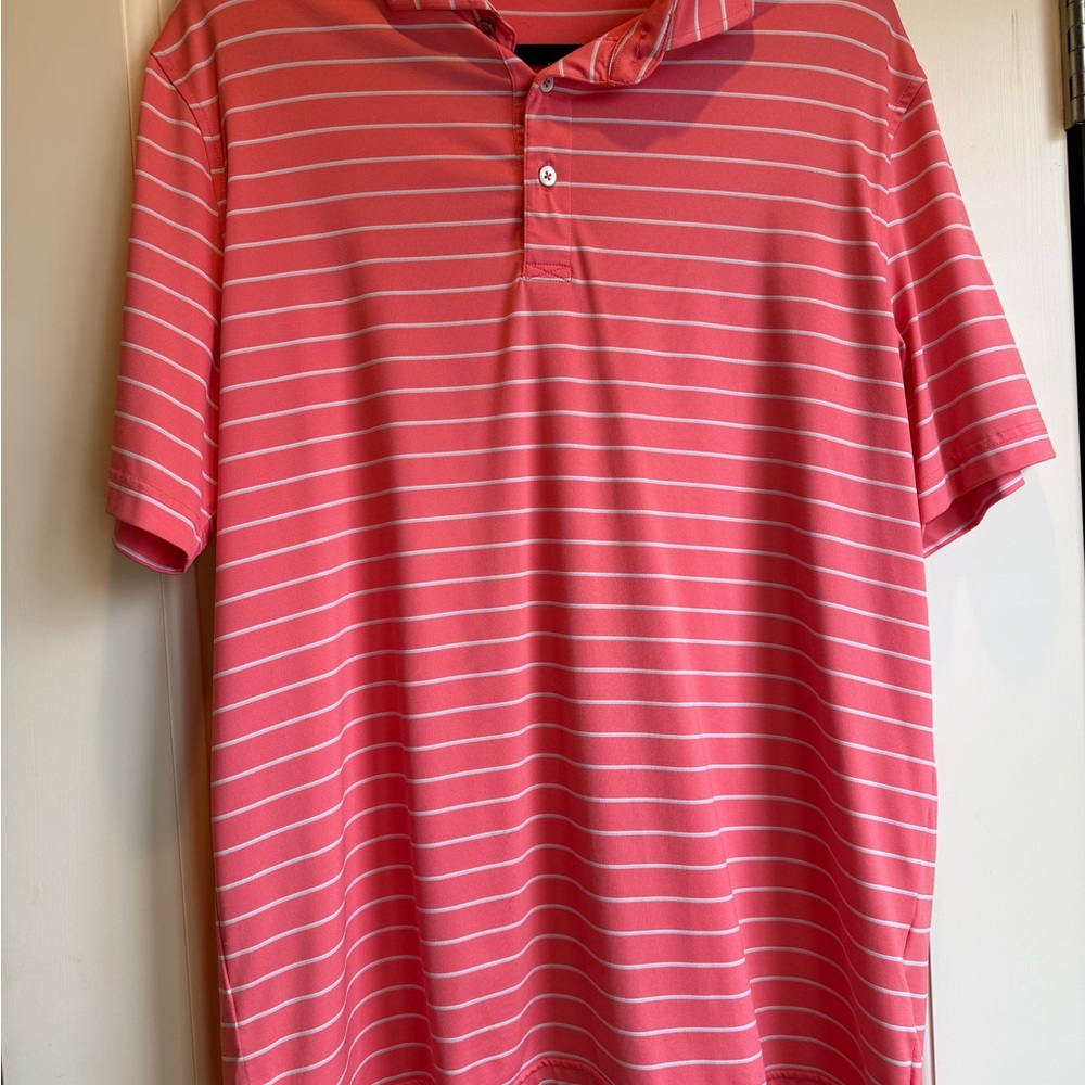 Southern Point Men's Coral and White  Striped Golf Polo Shirt